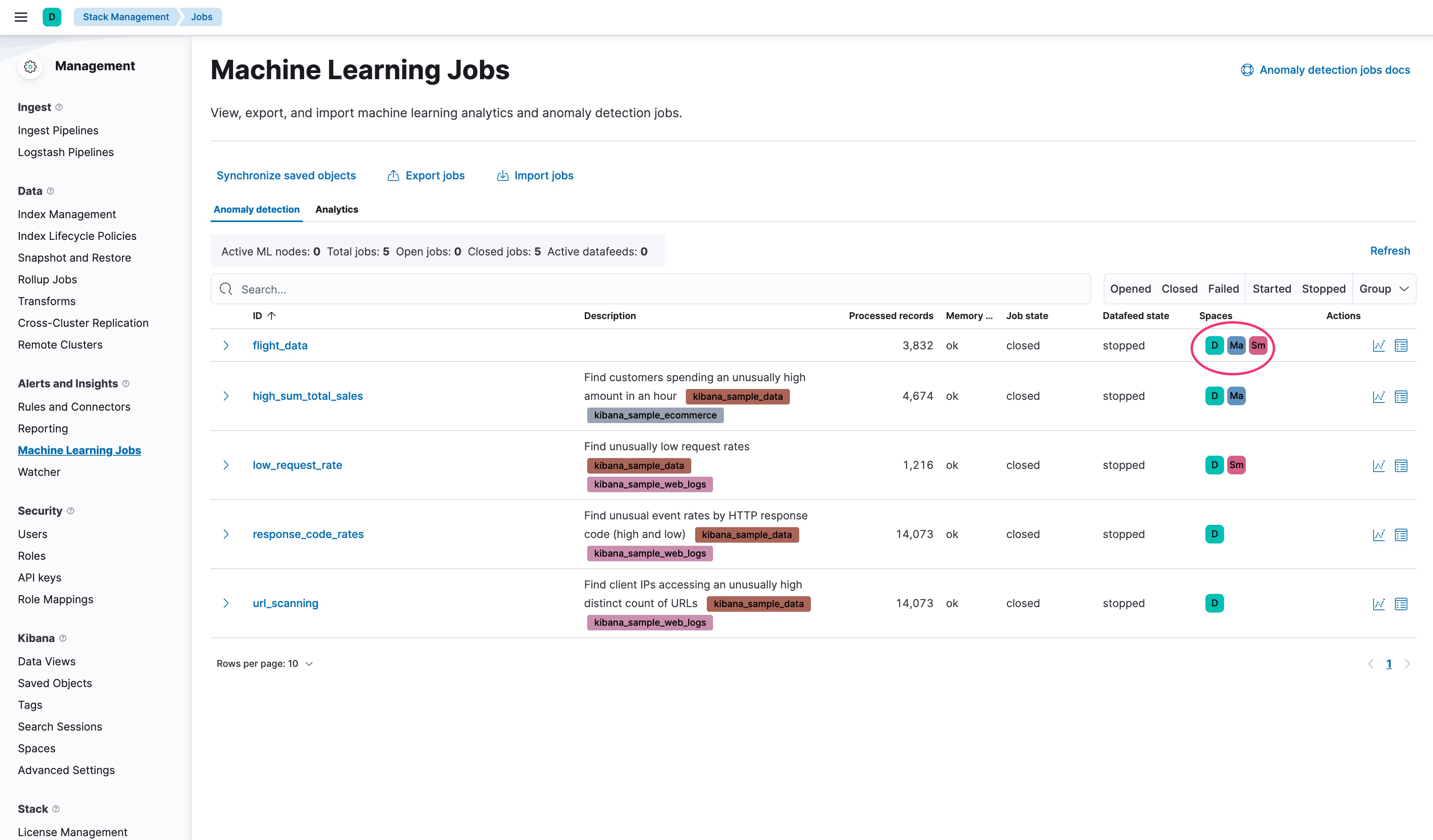 Assign machine learning jobs to spaces