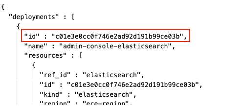 The 'id' value in the 'deployments' instance of the JSON response The 'id' value in the 'deployments' instance of the JSON response