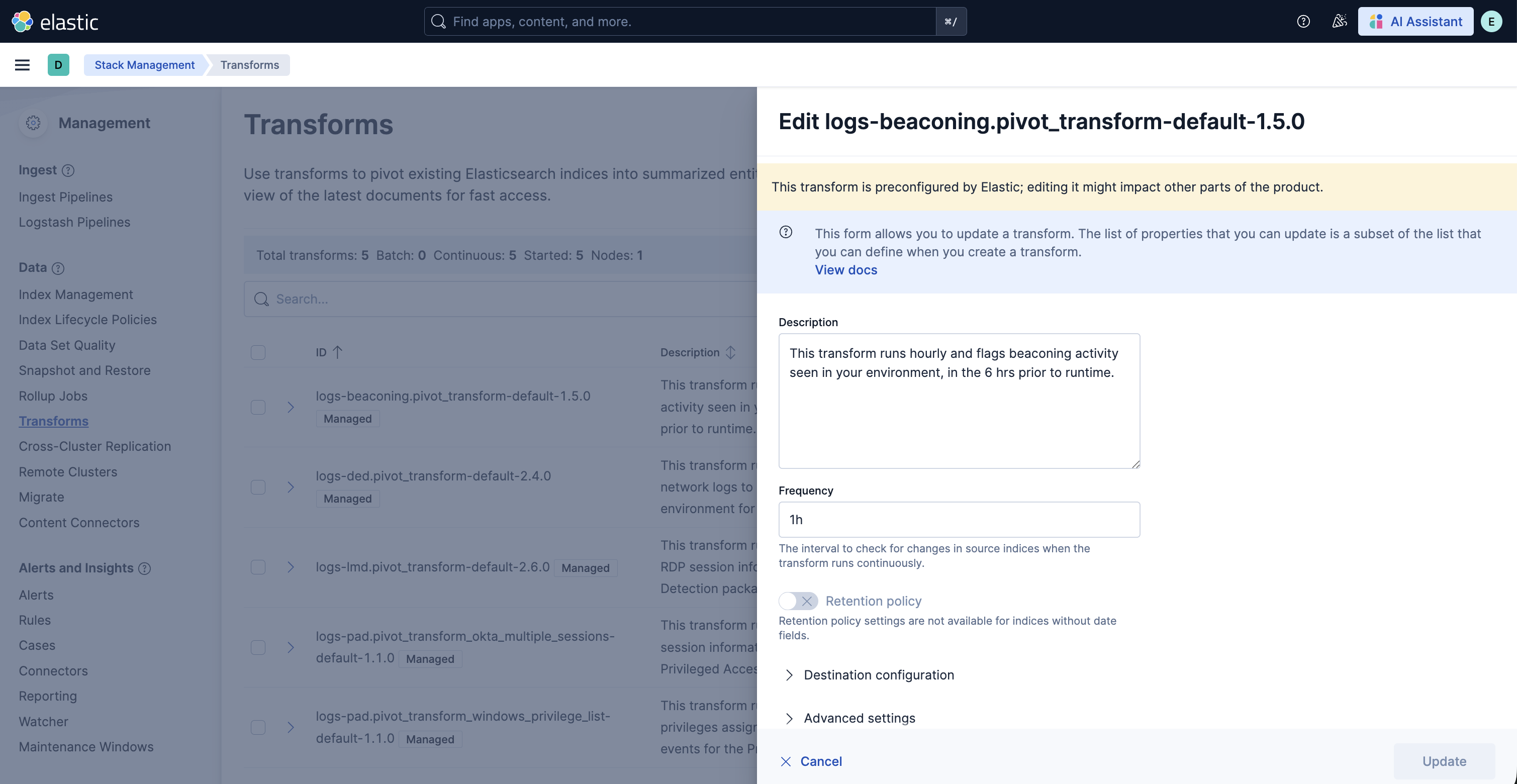 Network Beaconing Identification transform
