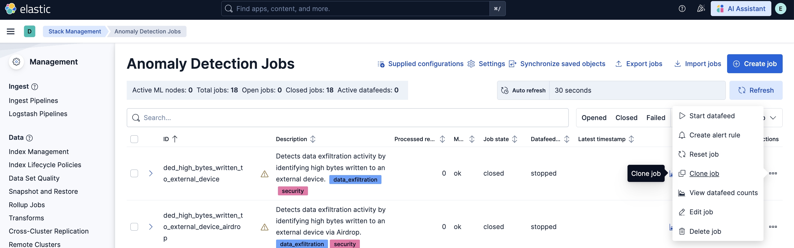 Data Exfiltration Detection jobs Data Exfiltration Detection jobs