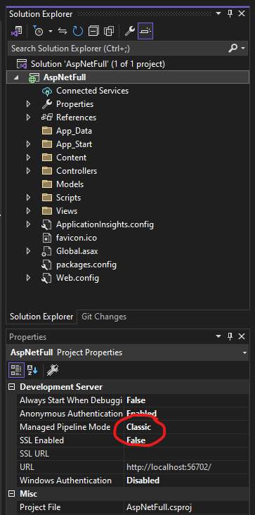 Classic Managed Pipeline Mode in Properties