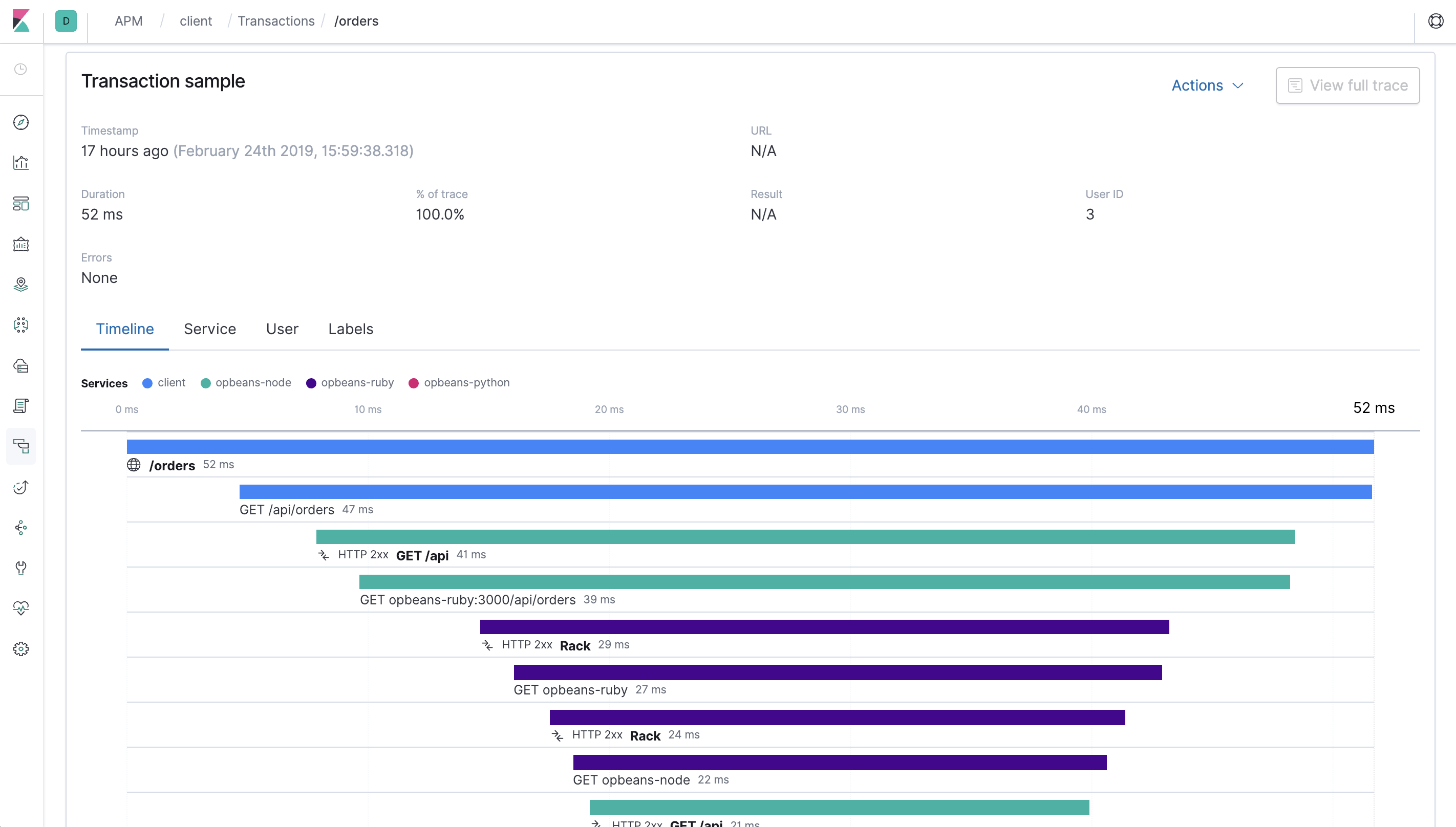 Distributed tracing in the APM UI