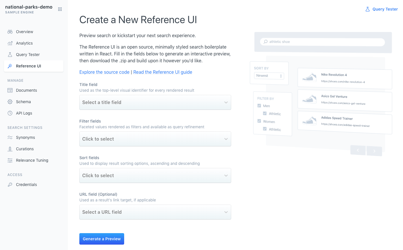 A picture showing the reference UI. It contains fields for: title