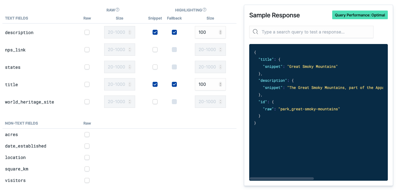 An example query beneath the Query Tester. And the Optimal banner.