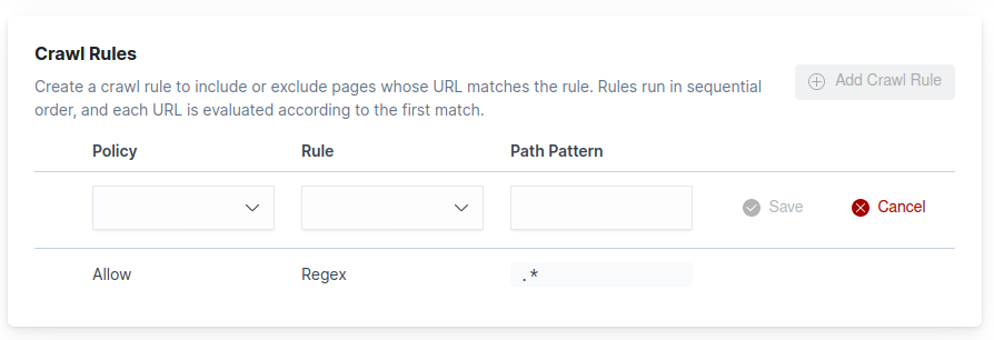 domains dashboard crawl rules