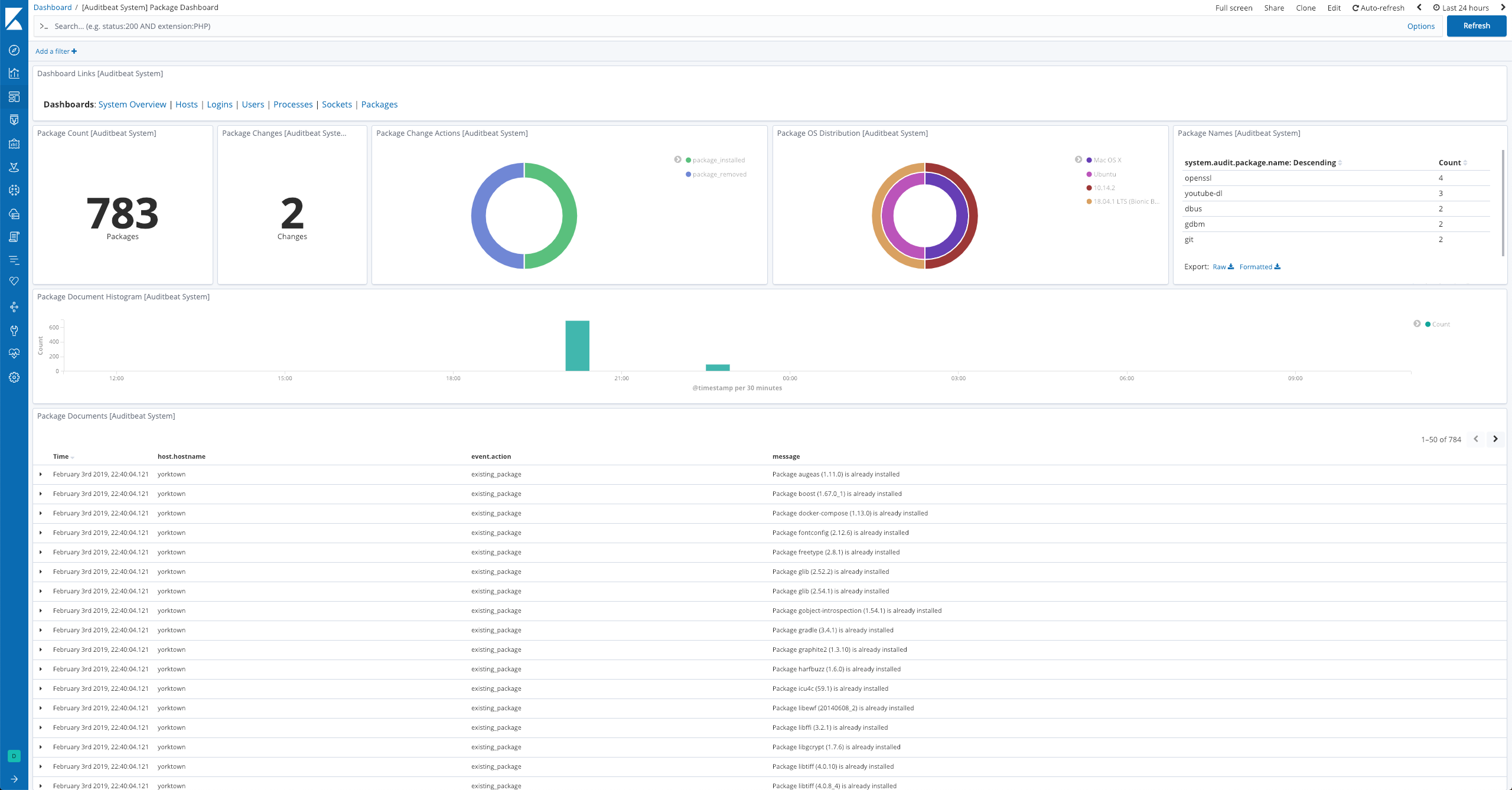 Auditbeat System Package Dashboard