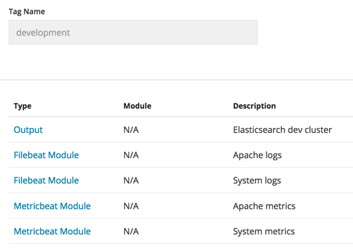 Screen showing configuration blocks in a tag