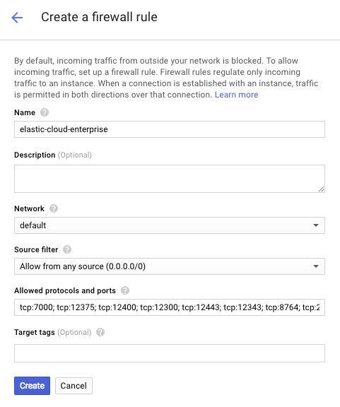 Creating an firewall rule