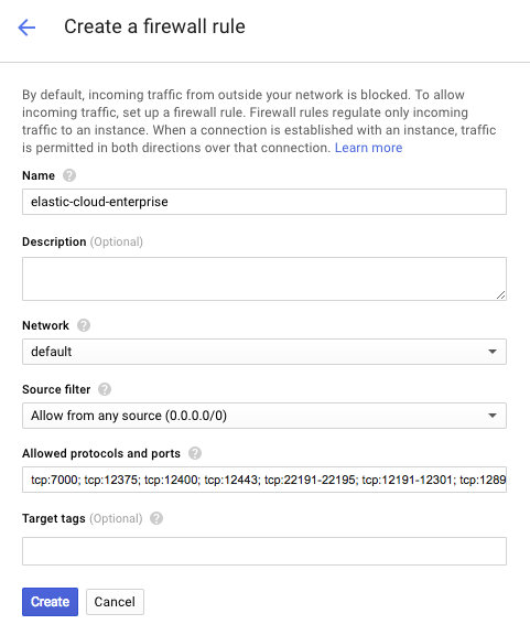 Creating an firewall rule