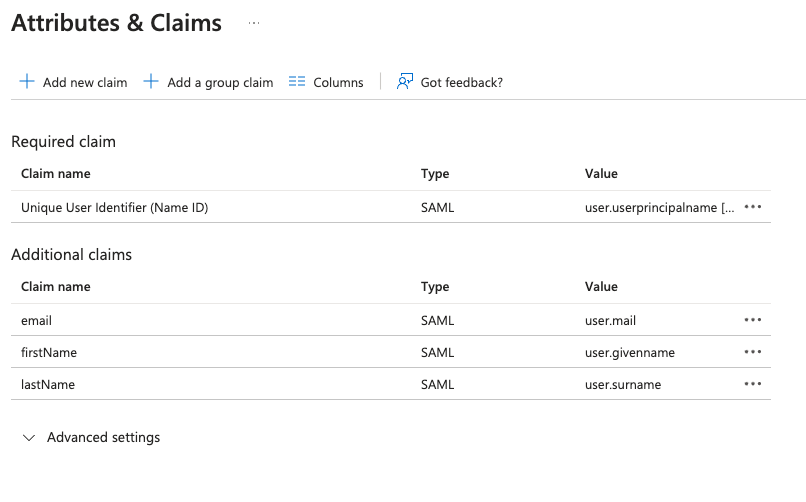 The Attributes and Claims section of an Entra ID Enterprise Application