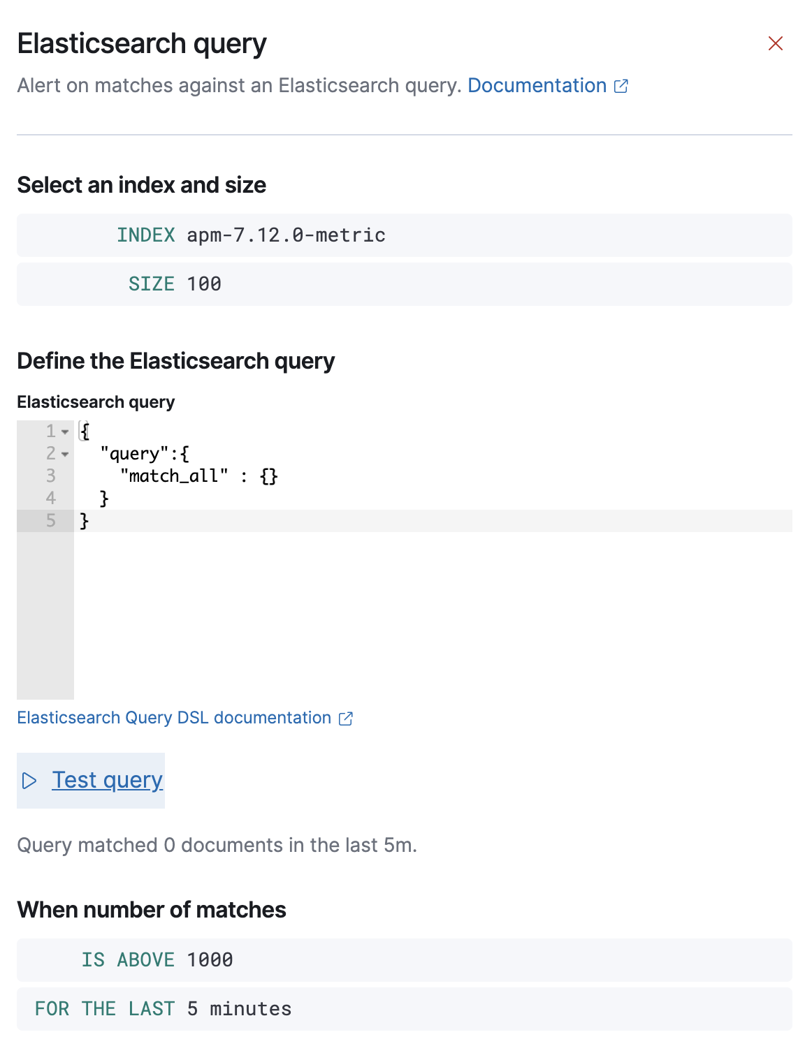 Elasticsearch query alert