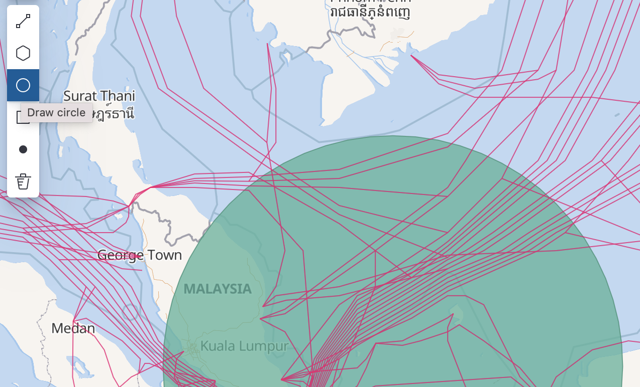 Map showing set of drawing tools to add or delete new data and add geographic context to your map