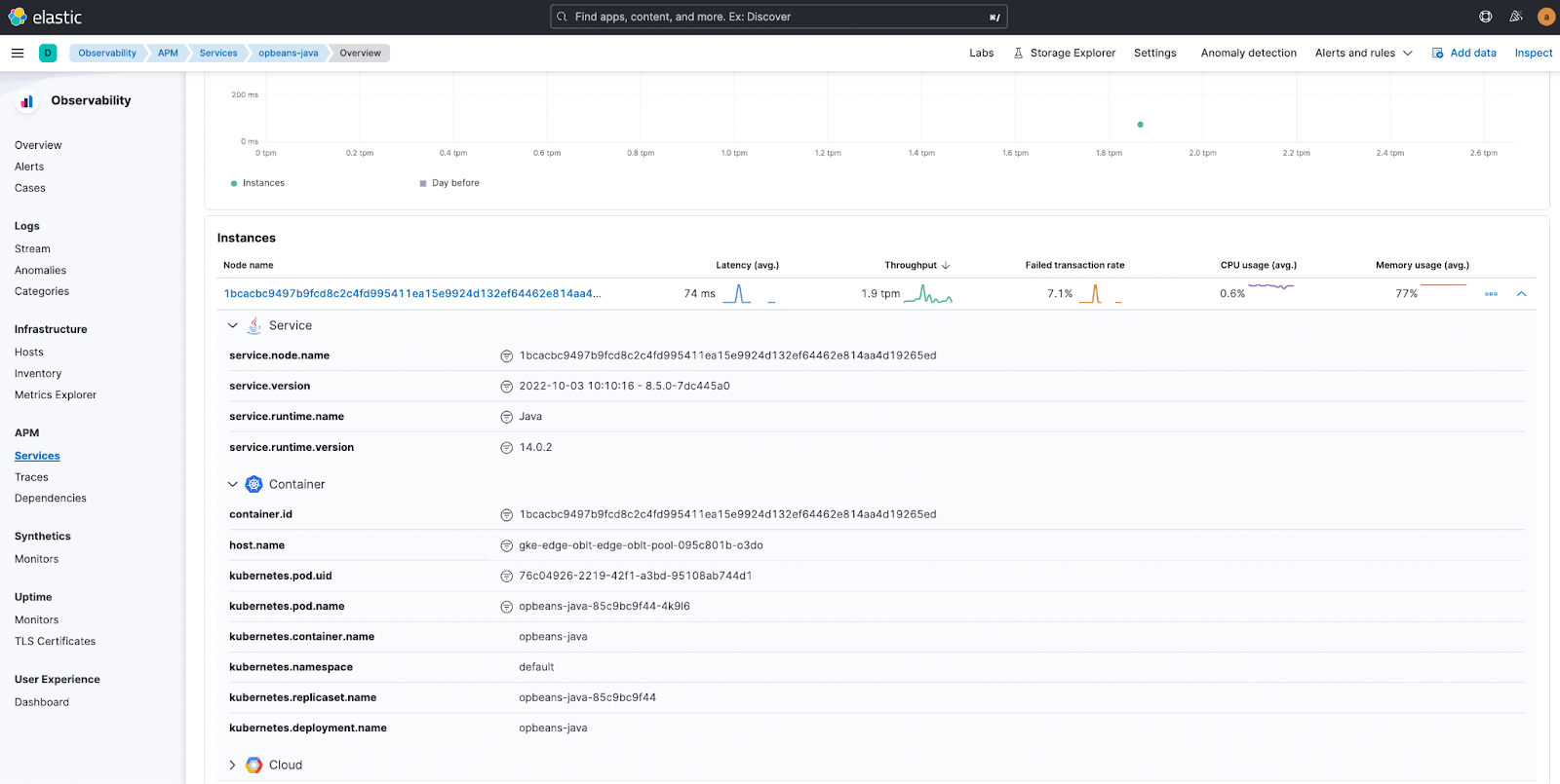 View Kubernetes details in  APM Service Overview