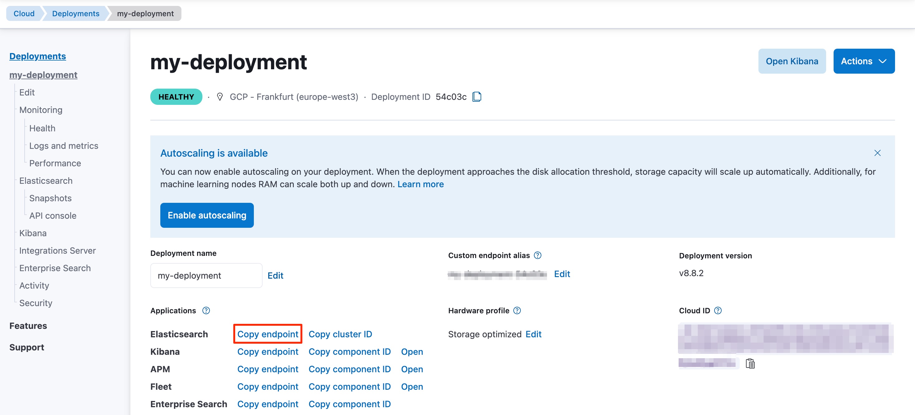 Finding Elasticsearch endpoint