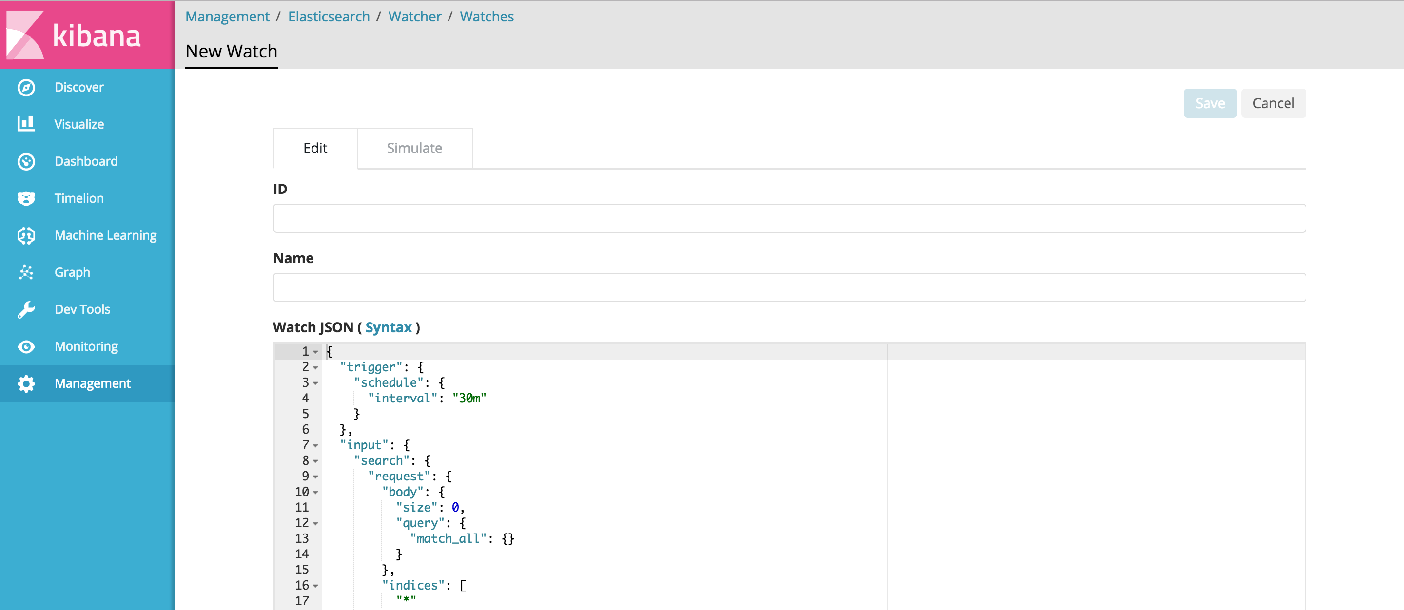 Editing a watch in Kibana