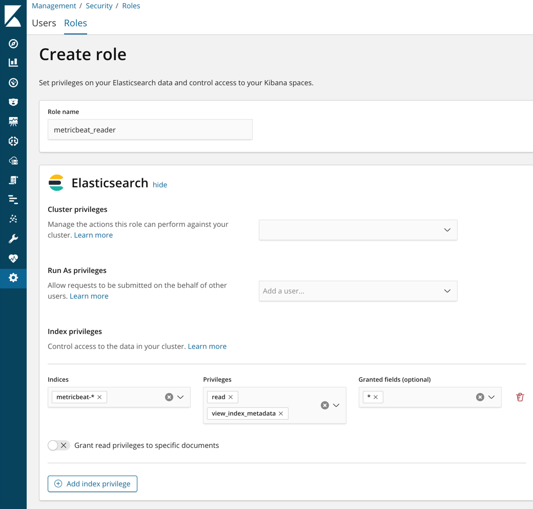 Creating a role in Kibana