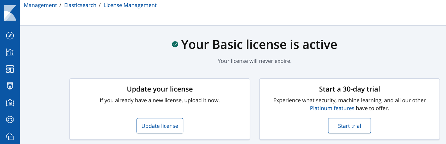 The License Management page in Kibana