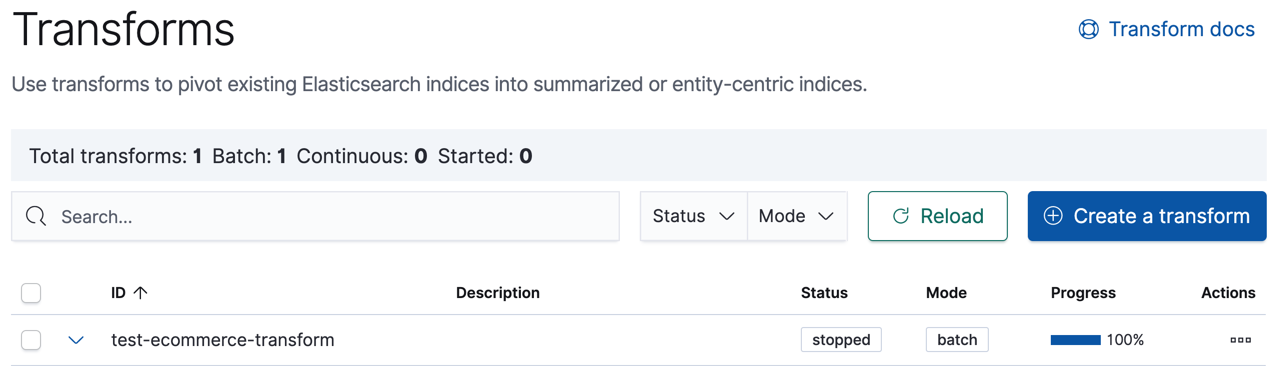 Managing transforms in Kibana