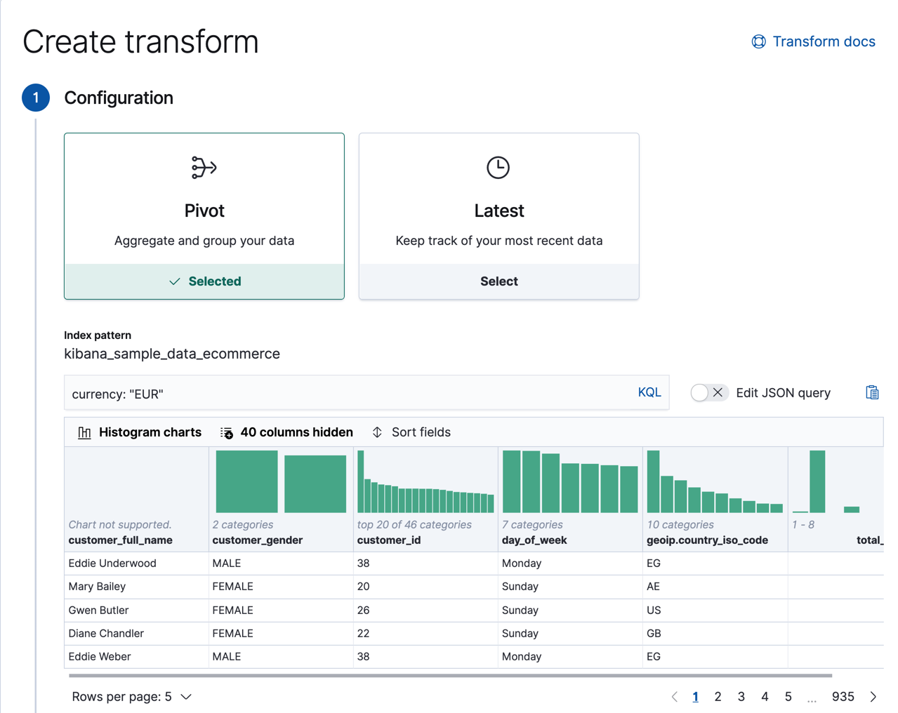 Creating a simple transform in Kibana