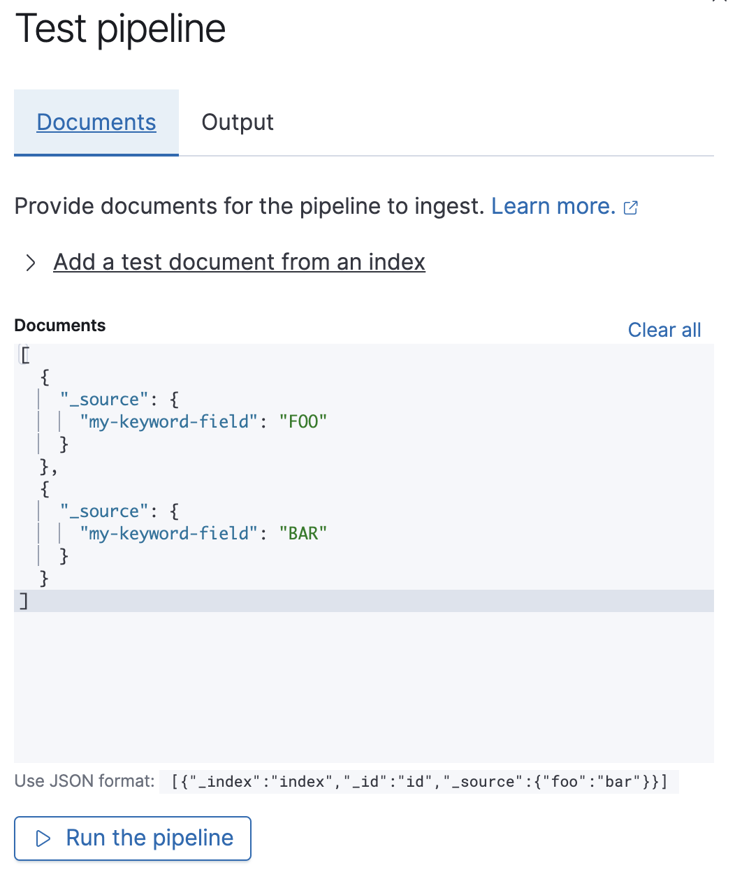 Test a pipeline in Kibana