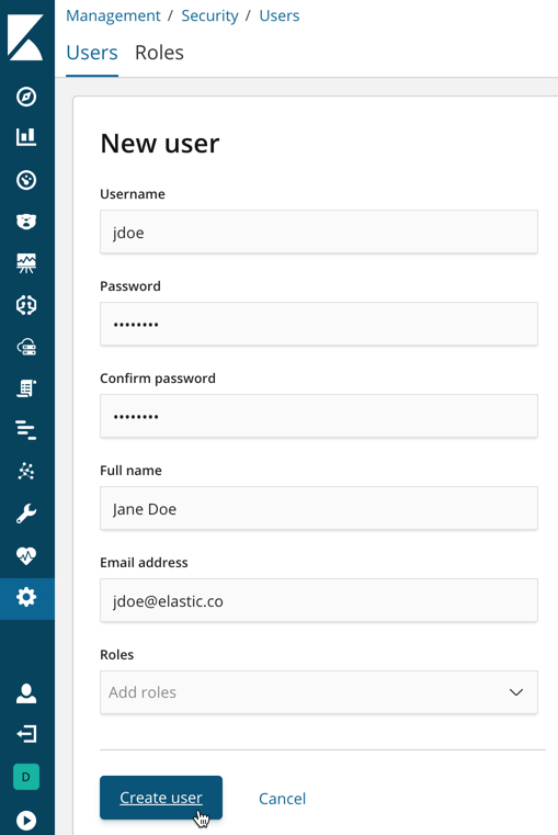 Creating a user in Kibana