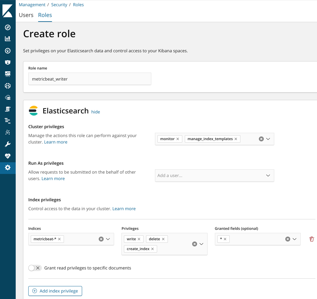 Creating another role in Kibana