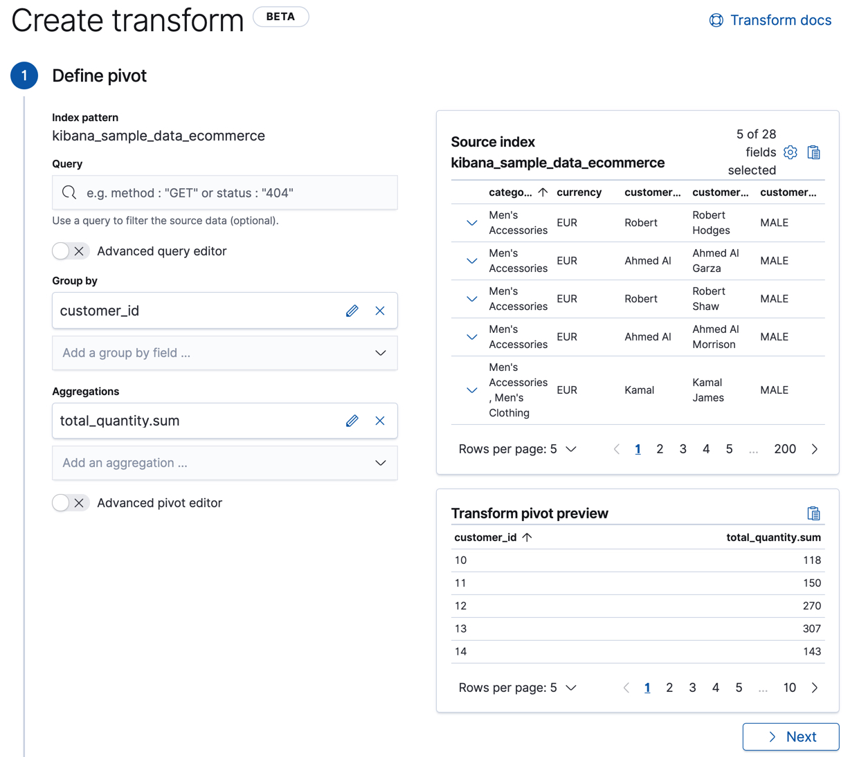 Creating a simple transform in Kibana