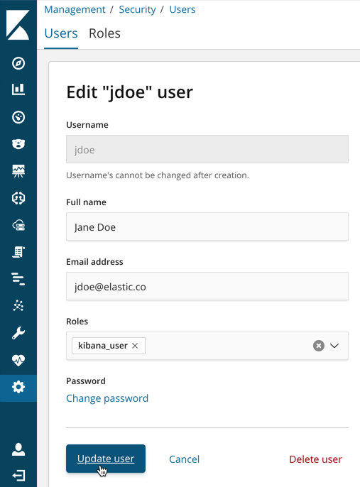 Assigning a role to a user in Kibana