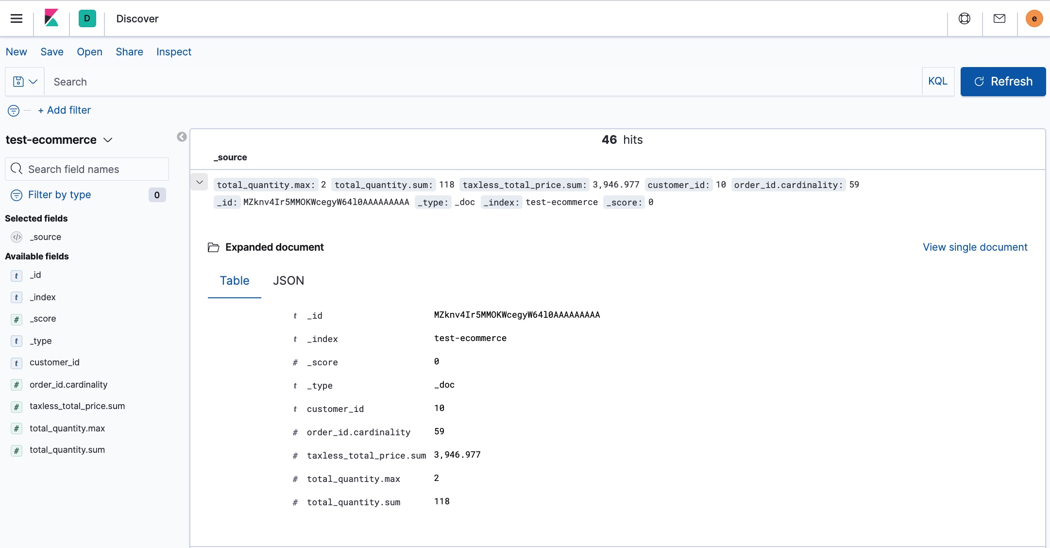 Exploring the new index in Kibana