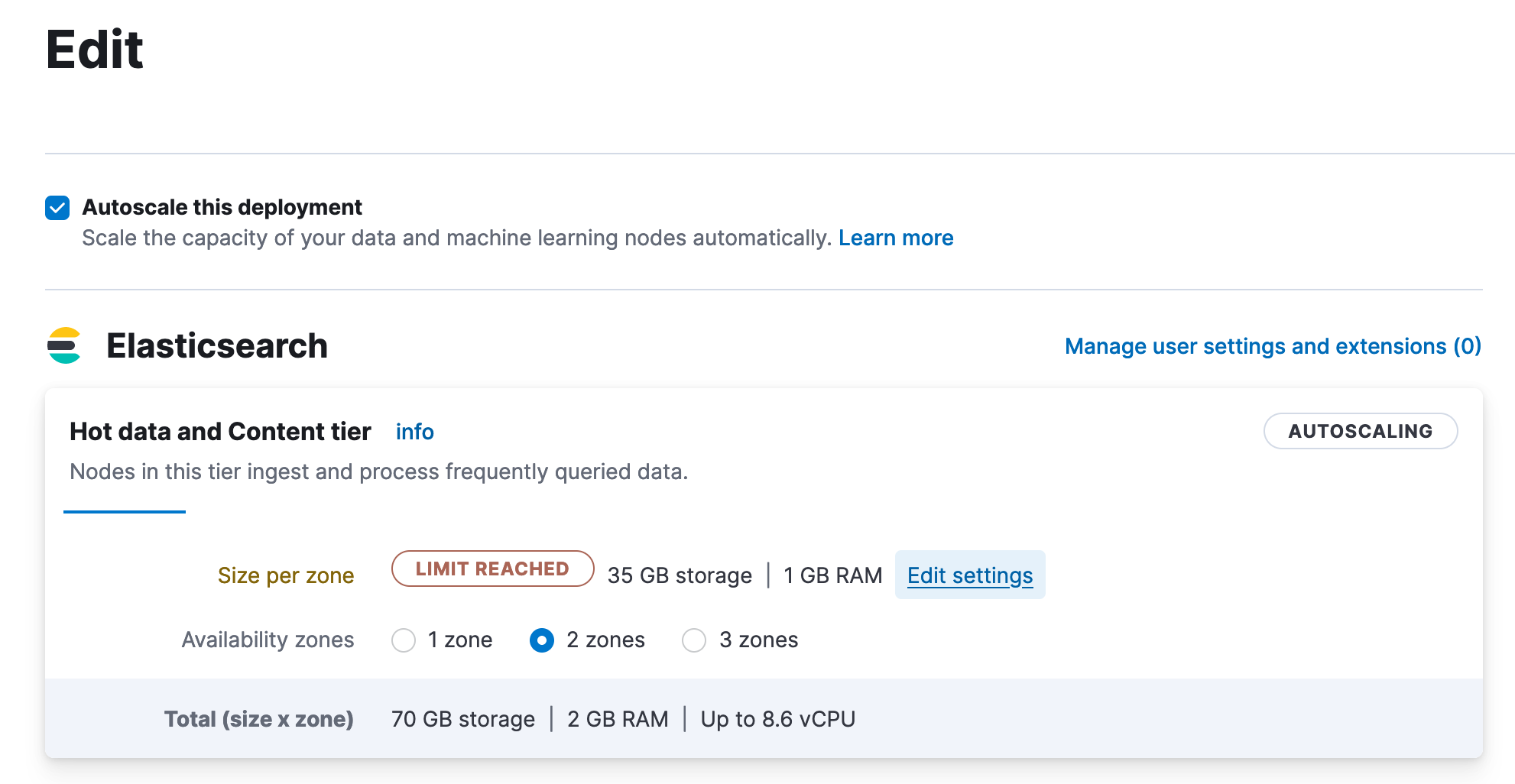 Autoscaling limits reached