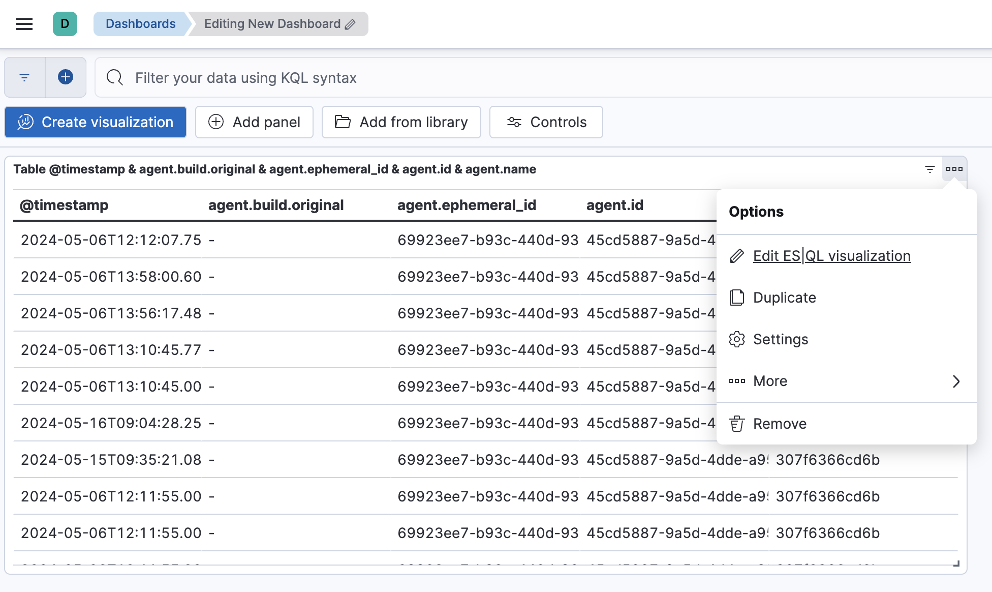 esql dashboard panel edit visualization