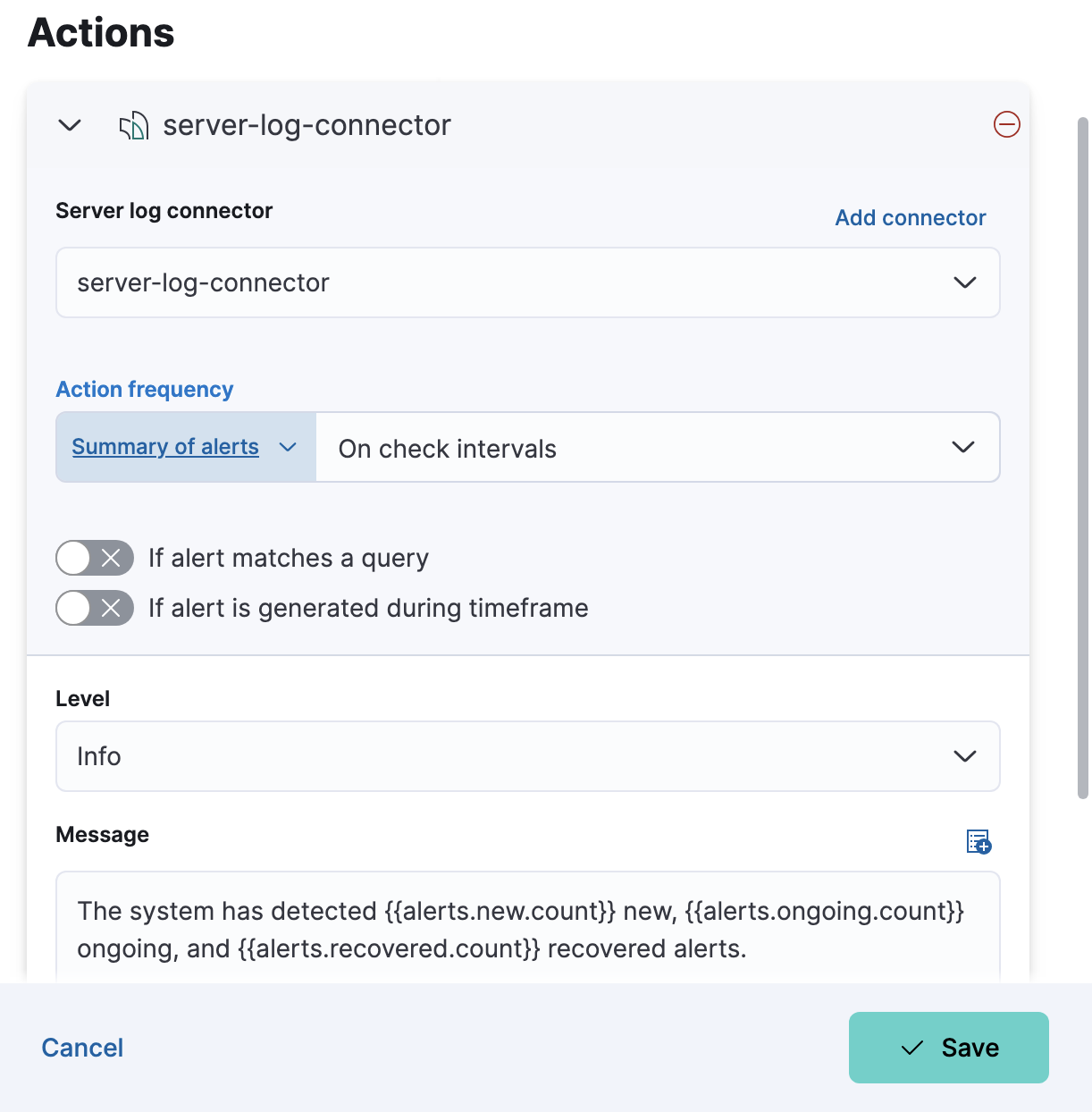 Setting action frequency to summary of alerts