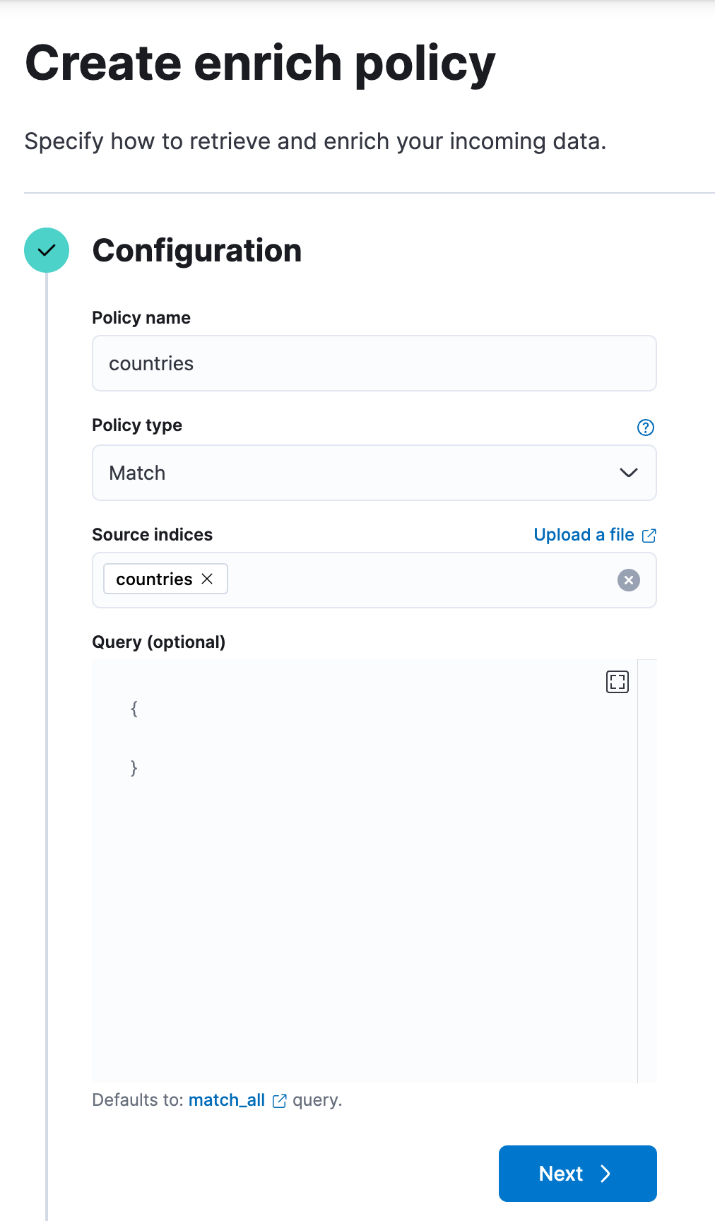 esql kibana enrich step 1