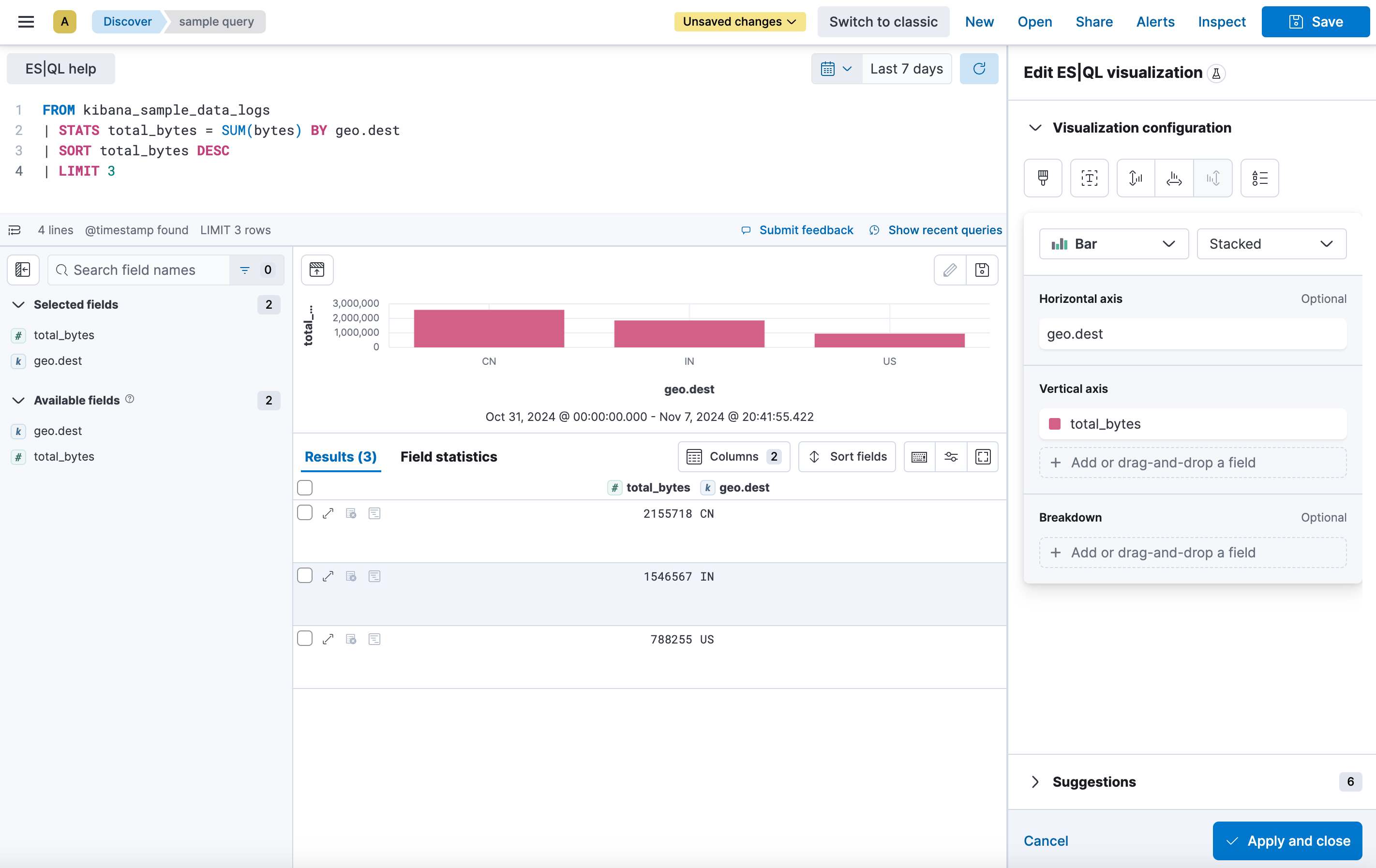 esql kibana in line editor