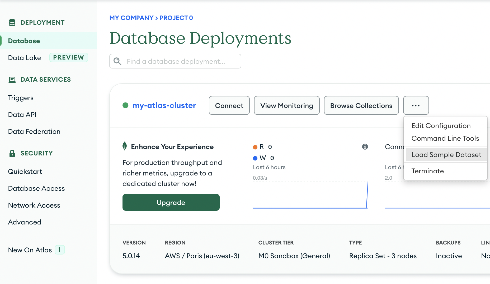 Load sample data in Atlas UI