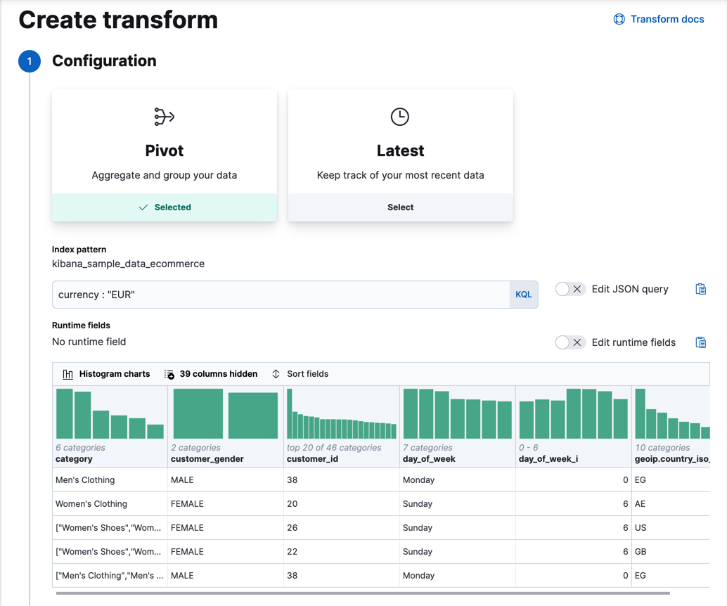 Creating a simple transform in Kibana