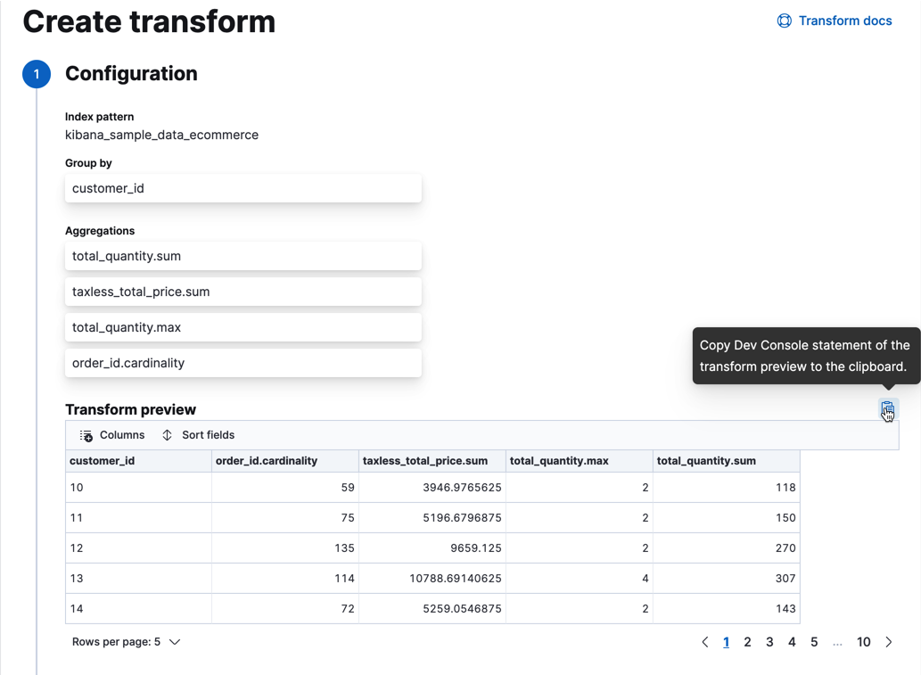 Copy the Dev Console statement of the transform preview to the clipboard