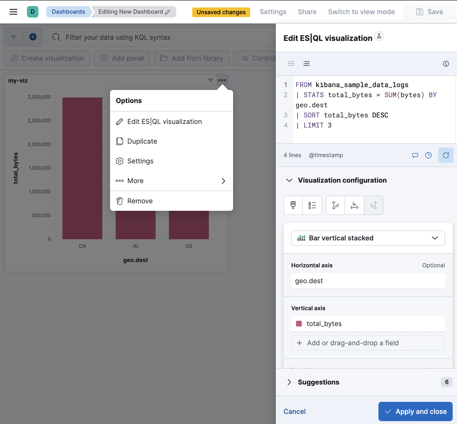 esql kibana edit on dashboard