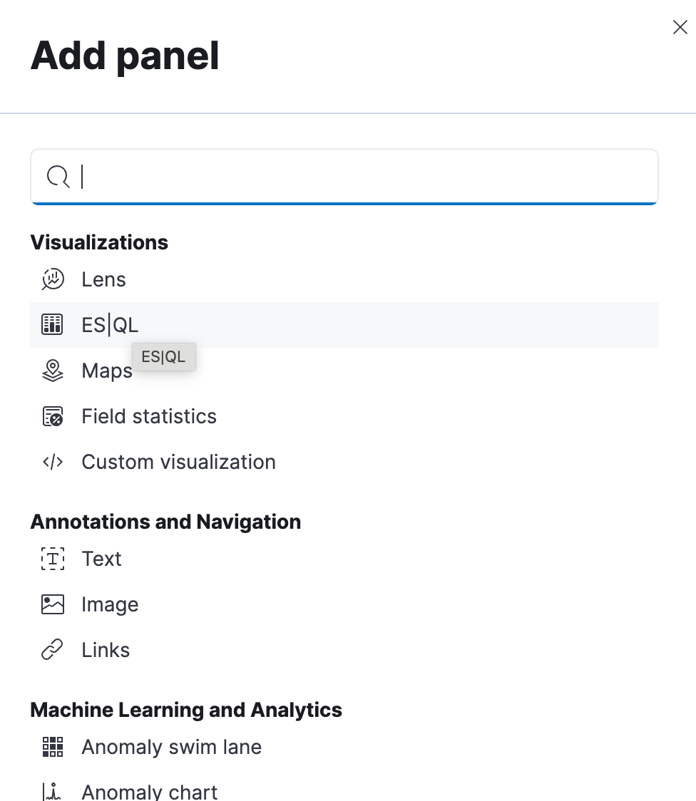 esql dashboard panel