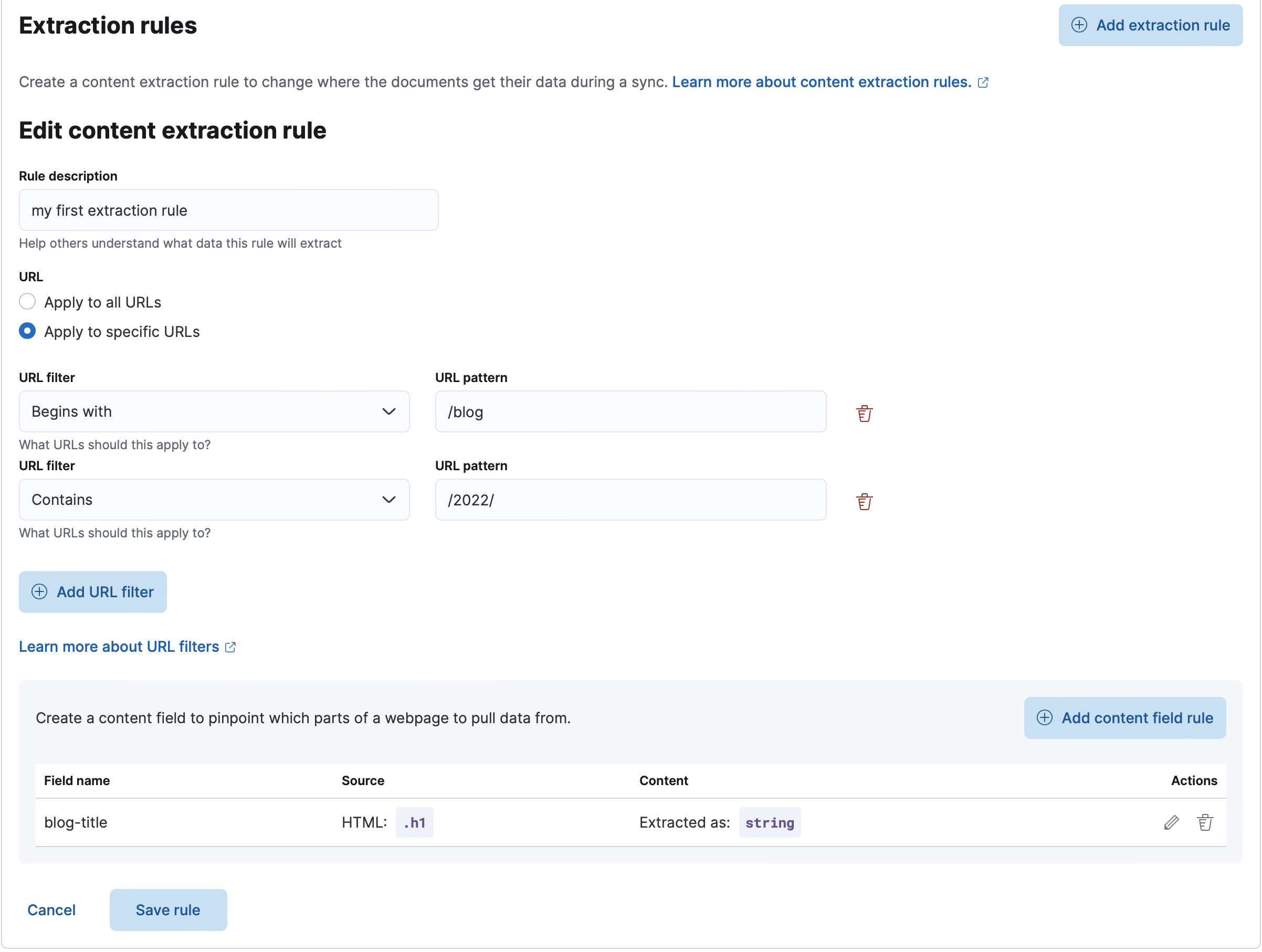 The web crawler extraction rules URL filters