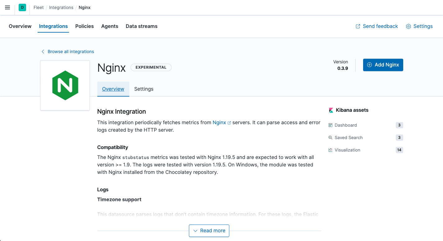 Fleet showing Nginx integration overview