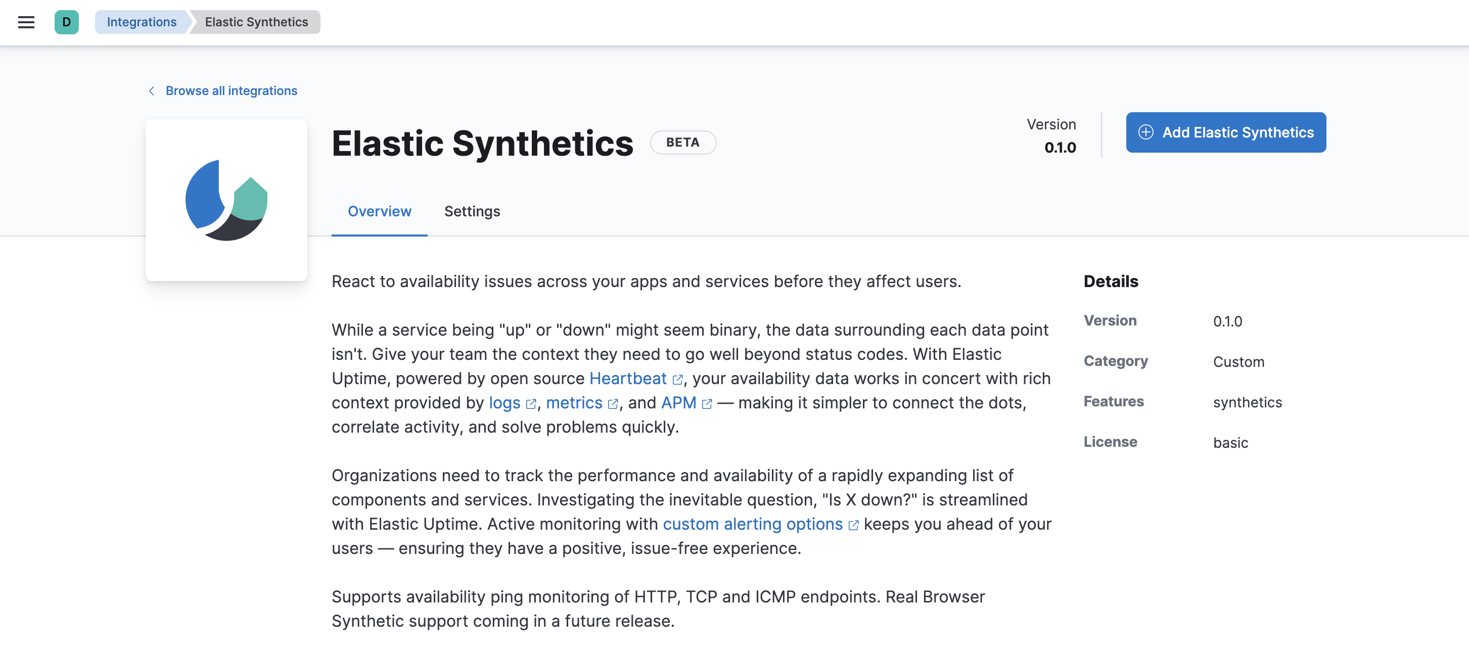 Fleet showing Synthetics integration overview