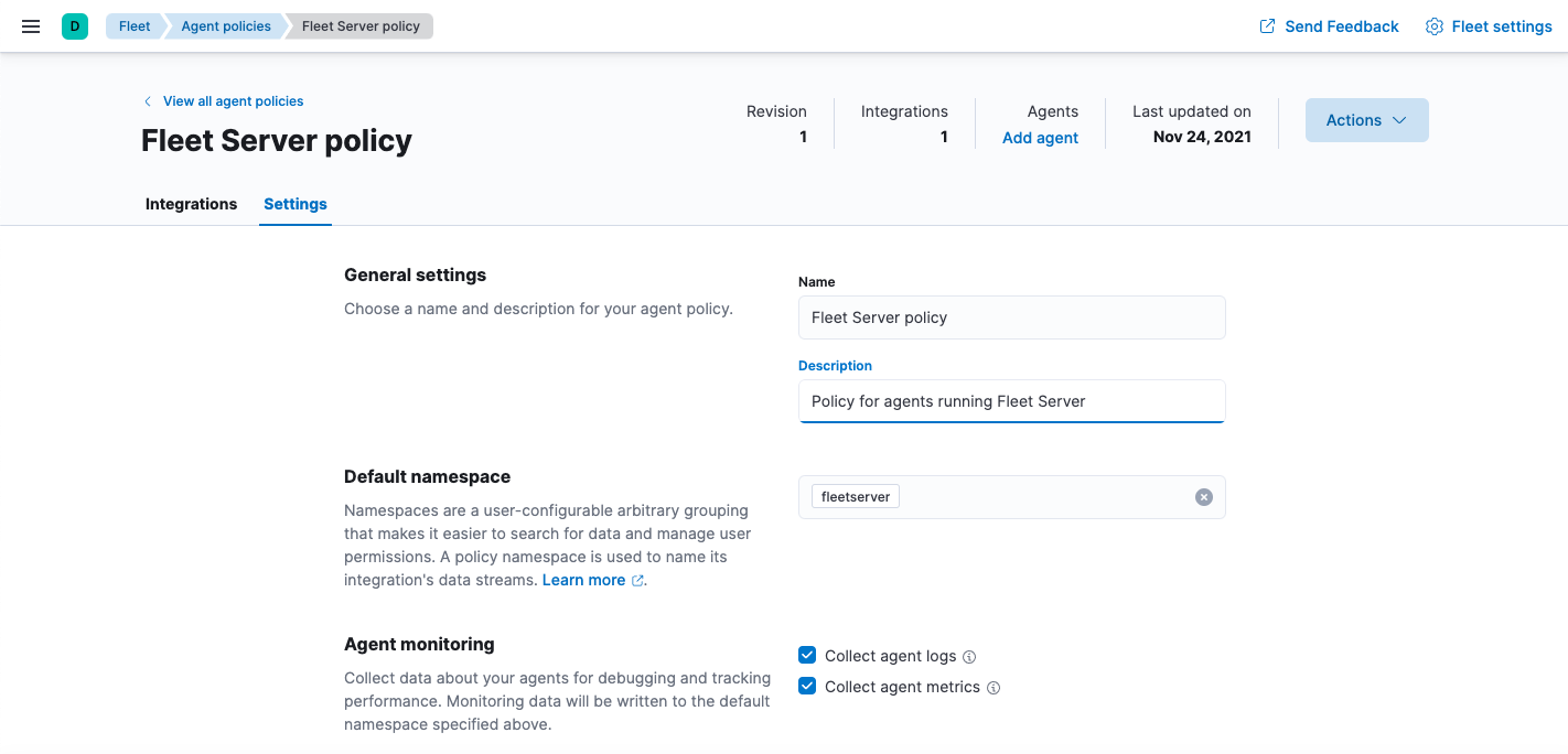 Fleet Server agent policy