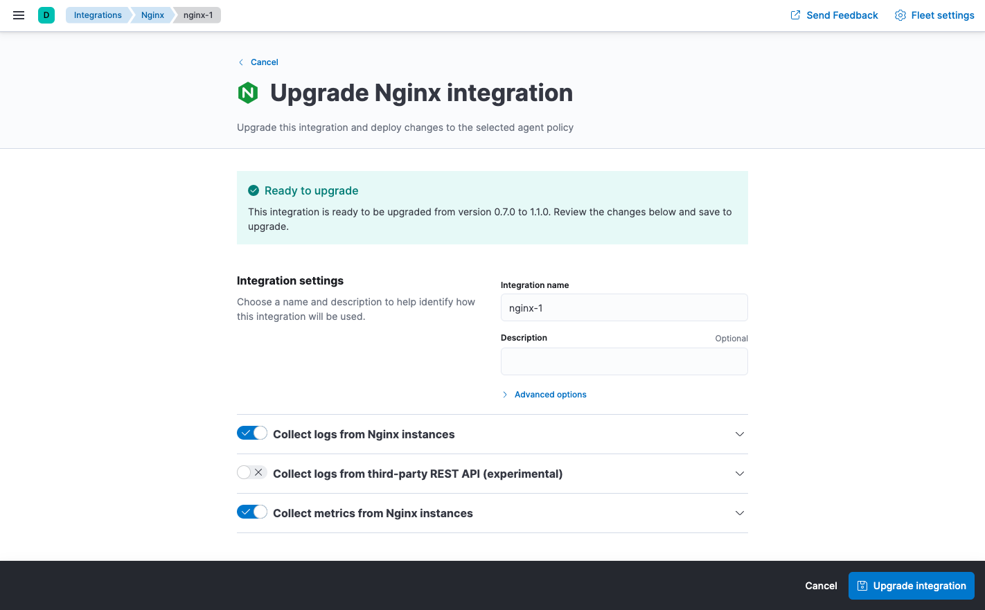 Upgrade integration example in the policy editor