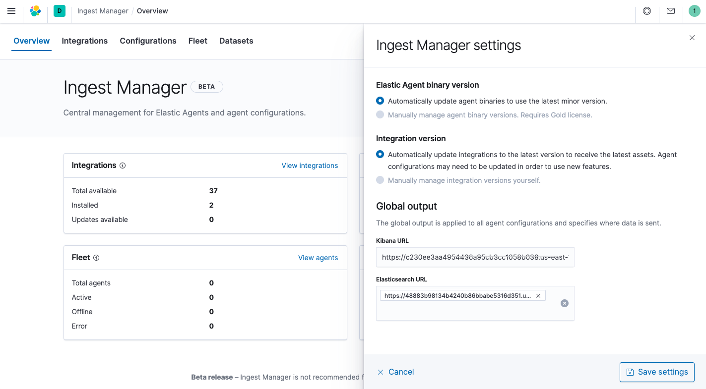 Ingest Manager settings