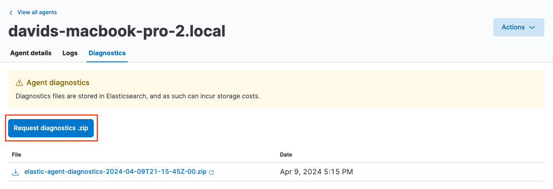 Collect agent diagnostics under agent details