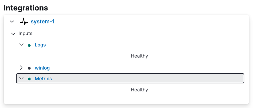 Screen capture of the Logs and Metrics view on the Integrations pane