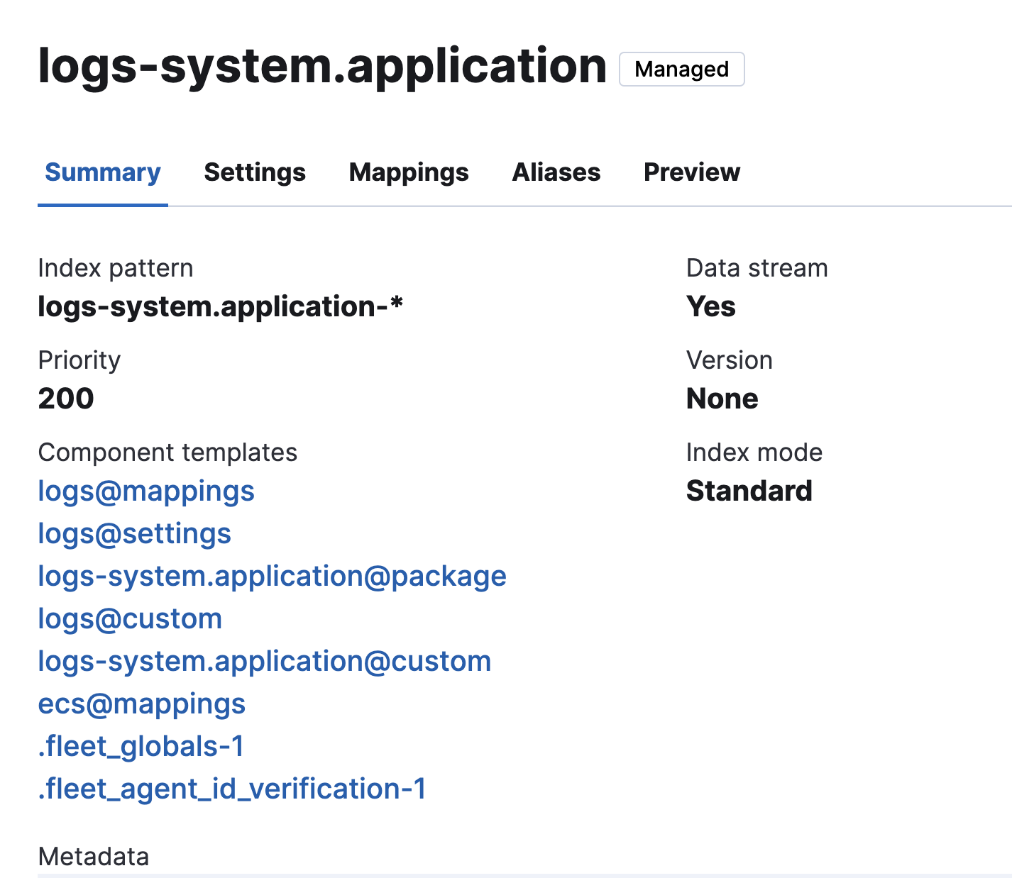 List of component templates available for the index template