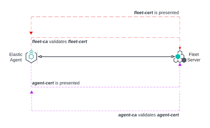 Diagram of mutual TLS connection between Fleet Server and Elastic Agent