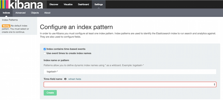 Kibana start page